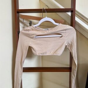 Fashion Nova Beige Ribbed Crewneck Top